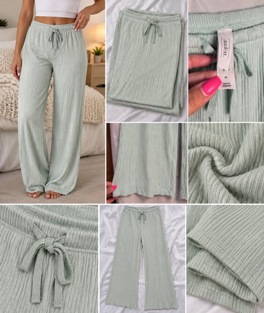Auden Cozy Ribbed Wide Leg Pajama Lounge Pants Mint Green Small NWT